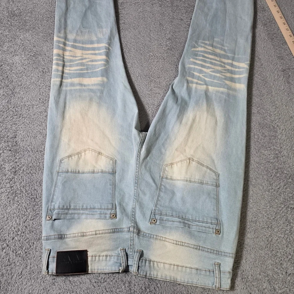 Bleecker & Mercer Mens 36x34 Slim Fit Jeans Light Blue Graphic Distressed Urban
